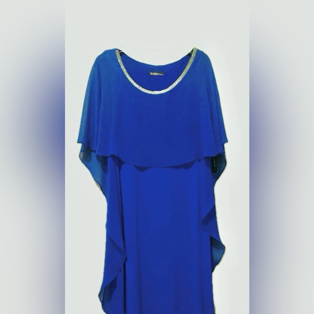 Glamour Blue Maxi Dress
Rhinestone Embellished Neckline
Women's Size 16